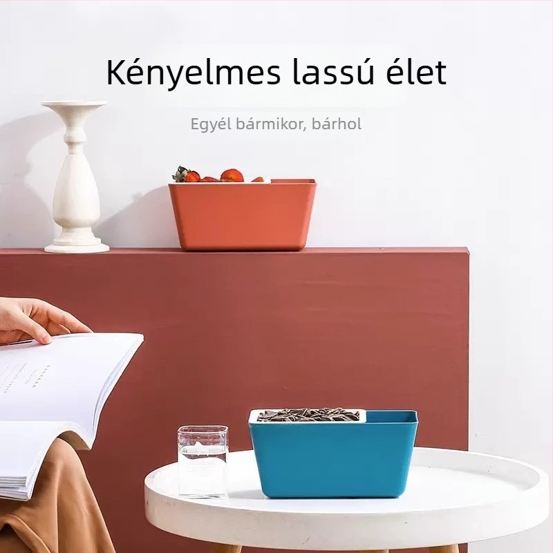 Többfunkciós snack tál leeresztő kosárral – kompakt asztali dizájn, aranyos rajzolt stílus
