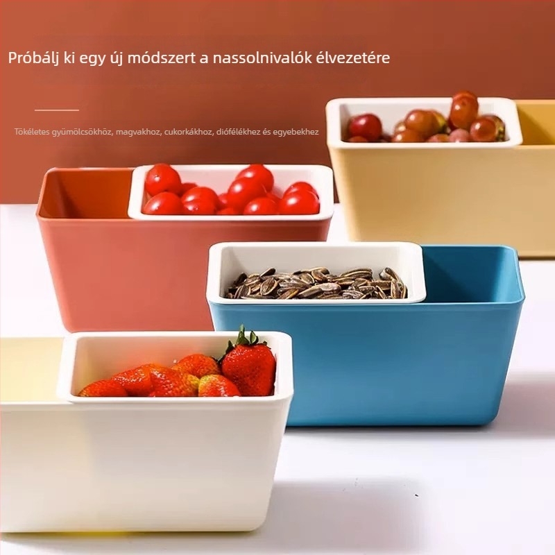 Többfunkciós snack tál leeresztő kosárral – kompakt asztali dizájn, aranyos rajzolt stílus