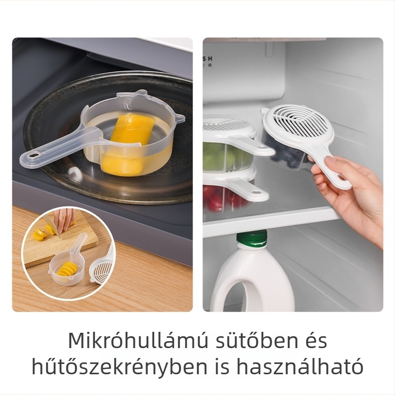 Konyhai gyümölcs- és zöldségleeresztő kosár hosszú fogantyúval, többfunkciós mosóedény, mikrohullámú sütőben is használható élelmiszertároló doboz
