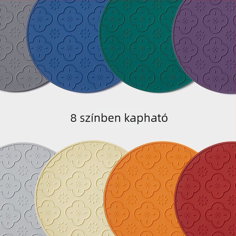 Vastagított hőálló szilikon étkező alátét, csúszásmentes, kör alakú, Begónia virág mintával