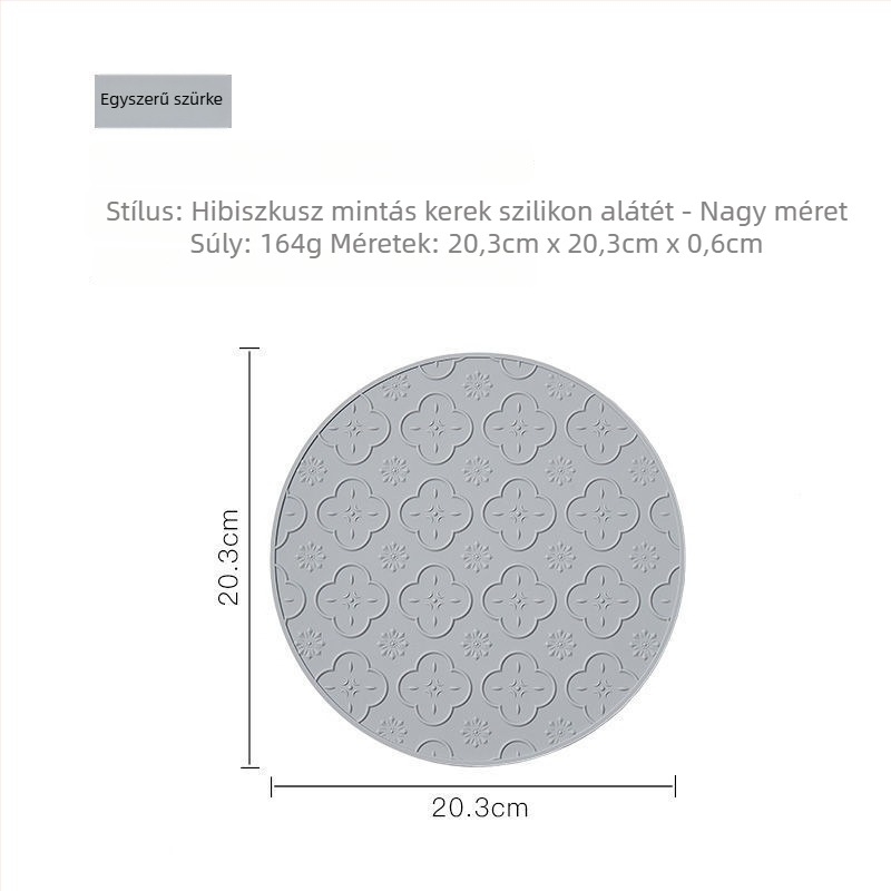 Vastagított hőálló szilikon étkező alátét, csúszásmentes, kör alakú, Begónia virág mintával