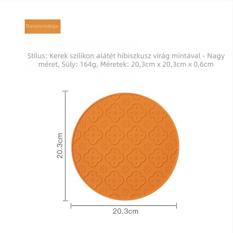 Vastagított hőálló szilikon étkező alátét, csúszásmentes, kör alakú, Begónia virág mintával