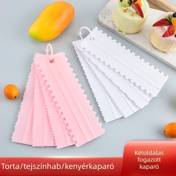 Kétoldalas tortakrém-spatula, hosszított fogazott éllel – 4 darabos készlet otthoni sütéshez
