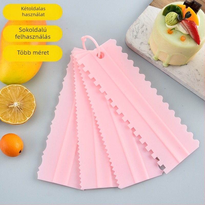 Kétoldalas tortakrém-spatula, hosszított fogazott éllel – 4 darabos készlet otthoni sütéshez