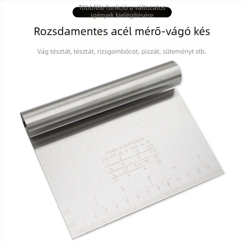 Rozsdamentes acél spatula mérőskálával a tésztához, rizstészta kaparó, kézi olajkaparó és egyoldalas zsemlevágó