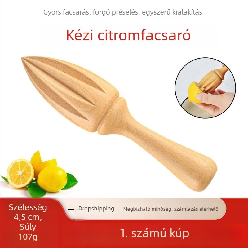Kézi citromprés bükkfából, konikus formájú, fa eszköz sütéshez és főzéshez