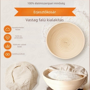 Kenyeres sütéshez való eszközkészlet: fermentációs kosár, ratán kenyérkosár, tészta spatula, tészta keverő, kenőecset