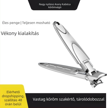Rozsdamentes acélból készült ultra vékony körömvágó nagy nyílással, mosható rejtett tároló dobozzal