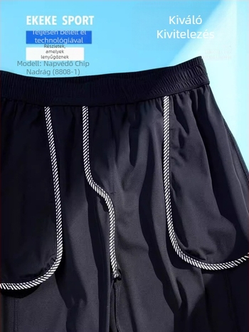 Napsvédő nadrág szúnyogriasztó réteggel, jogger-stílusú, ice-silk anyagból, gyorsan száradó, fekete, magas derék, karcsúsított szabású
