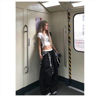 NECOYEP Női amerikai hip-hop stílusú rétegzett, levehető széles lábú nadrág, casual hosszú nadrág