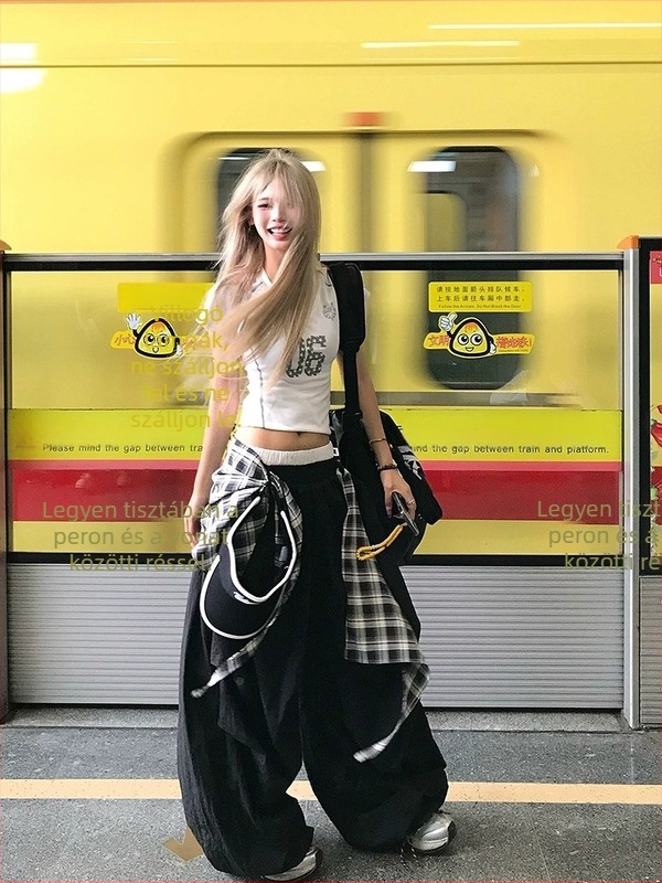 NECOYEP Női amerikai hip-hop stílusú rétegzett, levehető széles lábú nadrág, casual hosszú nadrág