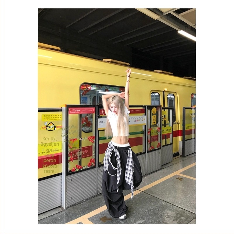 NECOYEP Női amerikai hip-hop stílusú rétegzett, levehető széles lábú nadrág, casual hosszú nadrág