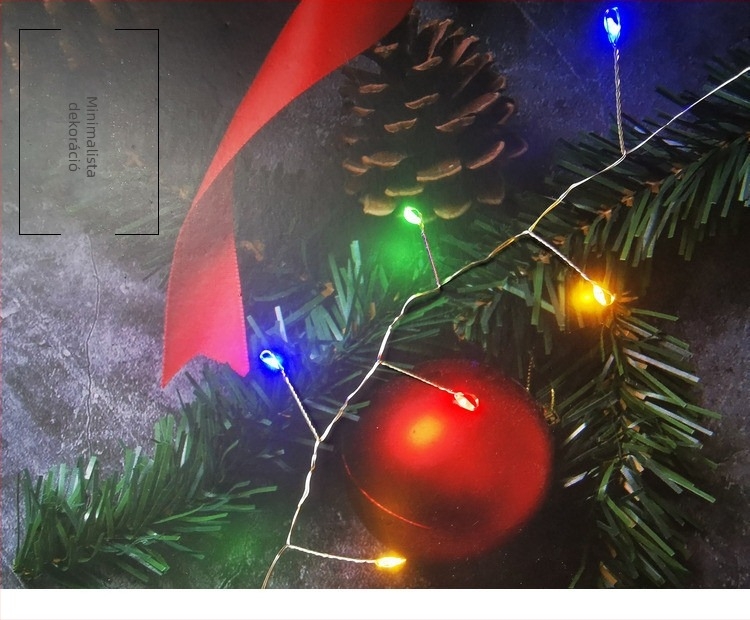 Rézdrótos LED fényfüzér karácsonyi díszítéshez, USB táplálás, 24V, fényerő-szabályzó, IP44, 3m vagy 6m hosszúság, 200 LED