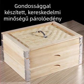 52/56 cm kézzel készített bambusz gőzölő készlet, nagy méretű, alumíniumötvözet peremmel
