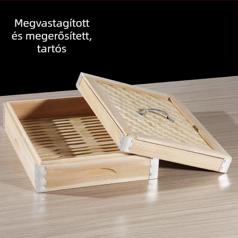 52/56 cm kézzel készített bambusz gőzölő készlet, nagy méretű, alumíniumötvözet peremmel