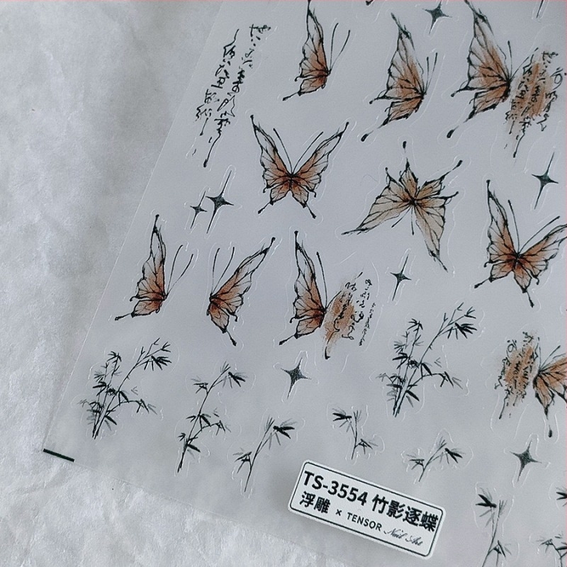 Japán stílusú vékony, tartós köröm matricák matt és átlátszó kivitelben — TS-3553 Bamboo Shadow Butterfly