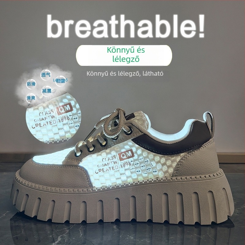 Női hálós felsőjű fehér sportcipő, koreai stílus, lélegző platforma 3–5 cm-rel, mindennapi sportcipő