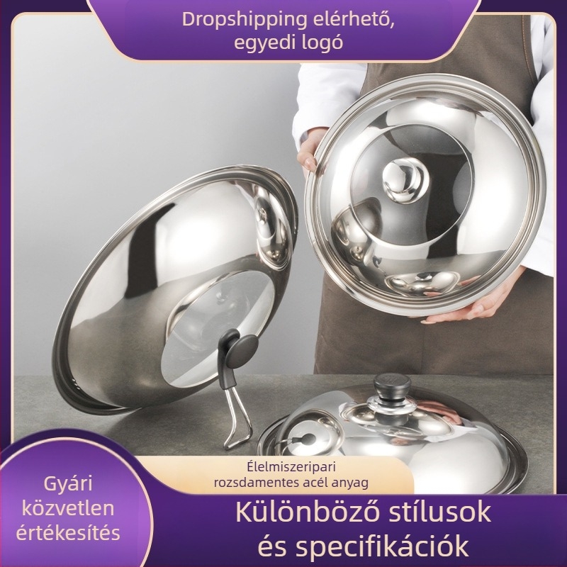 Rozsdamentes acél fazékfedő edzett üveggel, multifunkcionális fedél wokhoz és edényekhez