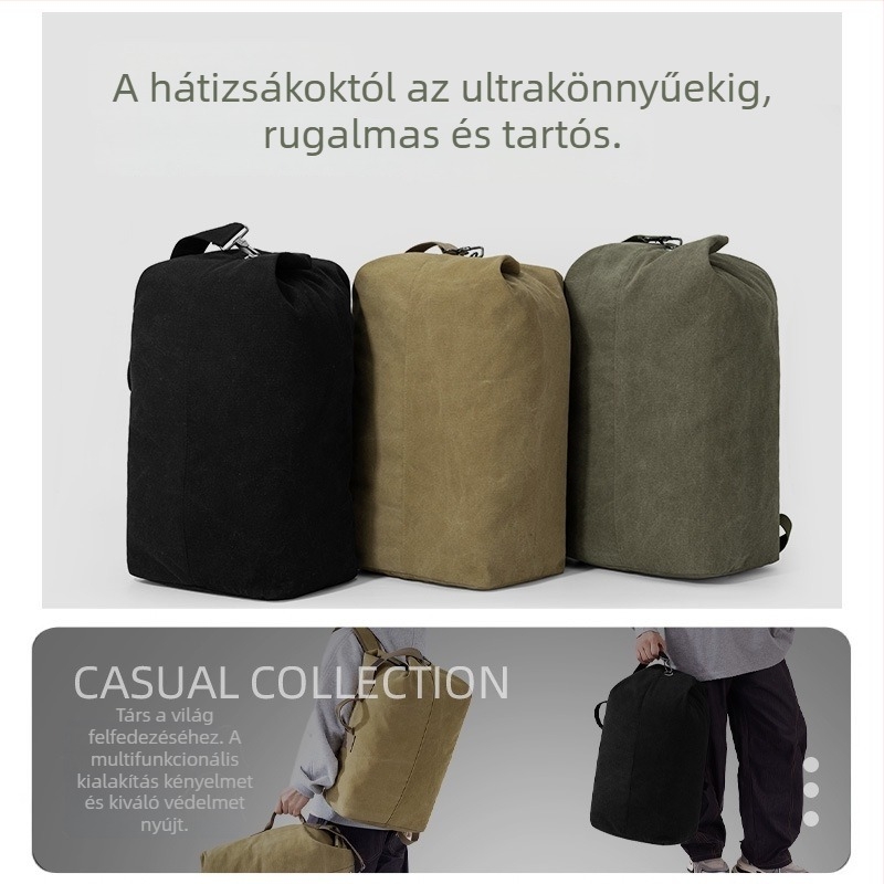 Uniszex vászon hátizsák vödör-stílusú dizájnnal, 20–35 L kapacitás, kültéri túrákhoz és utazáshoz