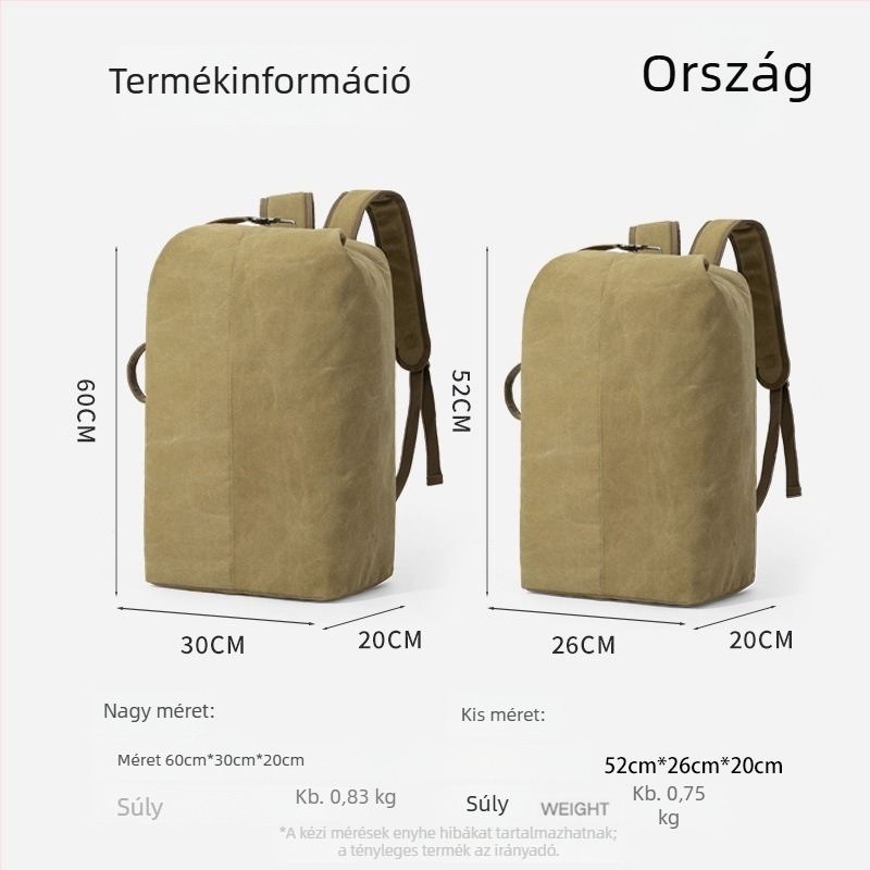 Uniszex vászon hátizsák vödör-stílusú dizájnnal, 20–35 L kapacitás, kültéri túrákhoz és utazáshoz