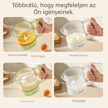 Kézi fél-automat tojáshabosító fogantyúval, szűrő- és mérő pohárral a tejszín felveréséhez