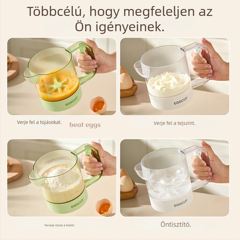 Kézi fél-automat tojáshabosító fogantyúval, szűrő- és mérő pohárral a tejszín felveréséhez
