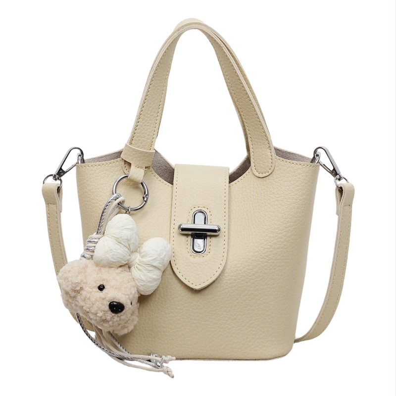Női PU vödrös alakú táska lychee mintával, kis méretű crossbody mindennapi használatra
