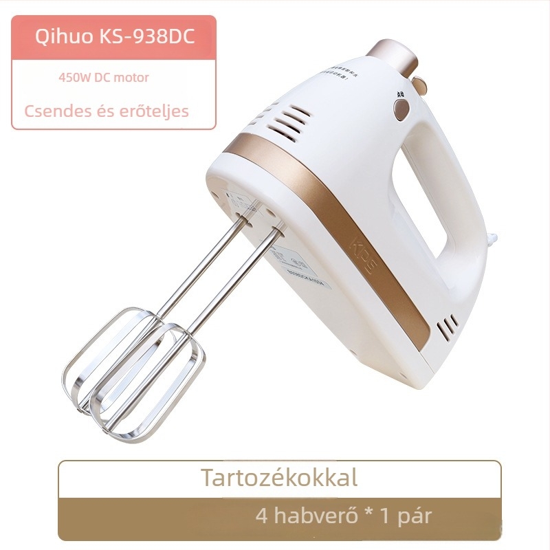 KS-938DC elektromos kézi mixer rozsdamentes acél keverőfejekkel, 450W, alacsony zajszint, sütéshez
