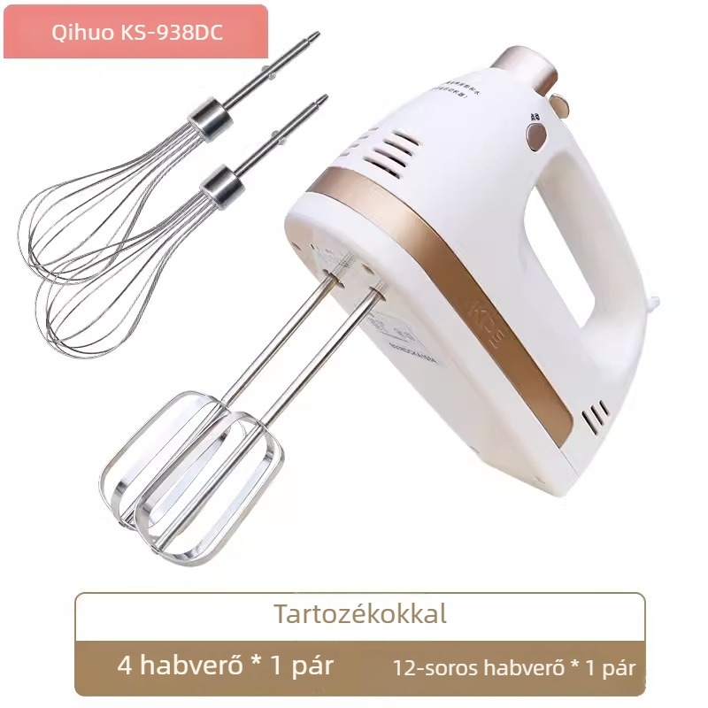 KS-938DC elektromos kézi mixer rozsdamentes acél keverőfejekkel, 450W, alacsony zajszint, sütéshez