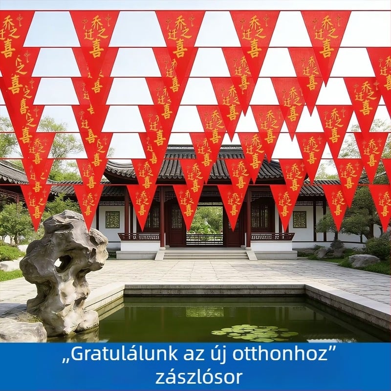 7 m taft zászlófüzér házavatóra, költözéshez és vidéki udvar dekorációhoz