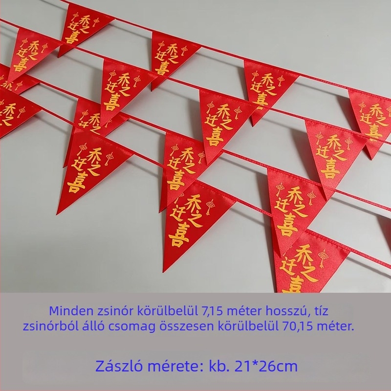 7 m taft zászlófüzér házavatóra, költözéshez és vidéki udvar dekorációhoz