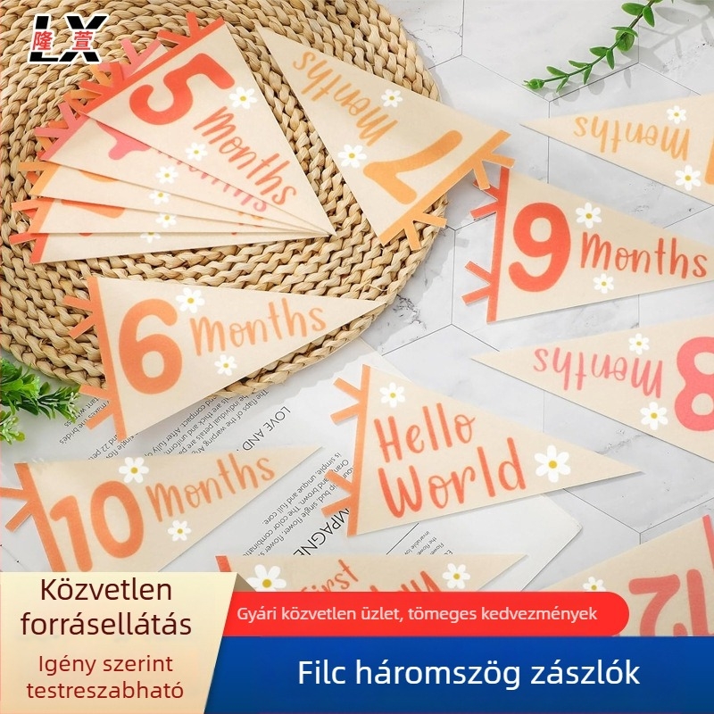 Filc háromszögű zászlók a babák első születésnapjára – hálószobai dekoráció, függő zászlók