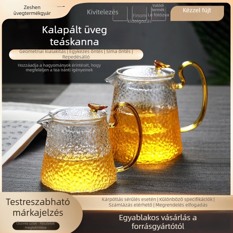 Kalapált üveg teáskanna szűrővel, elektromos kerámia főzőlaphoz, hőálló boroszilikát üveg, Pu'er tea