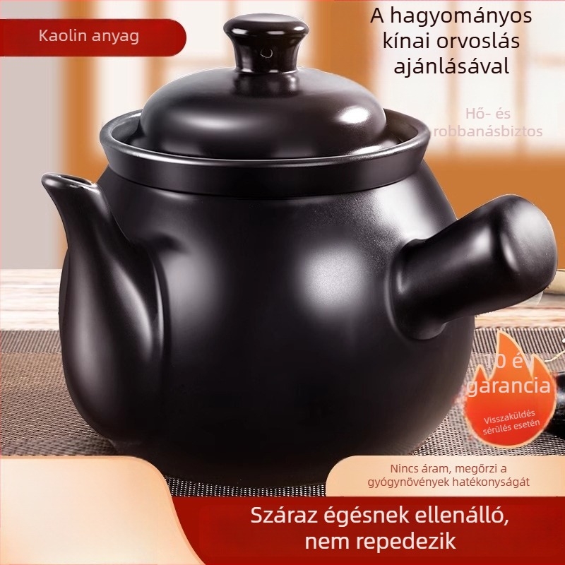 Agyagból készült dekokciós edény kínai gyógyító növényekhez, 3,1–4 L, fedővel