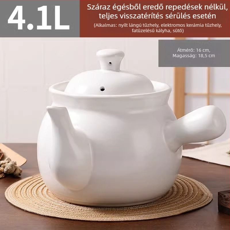 Agyagból készült dekokciós edény kínai gyógyító növényekhez, 3,1–4 L, fedővel