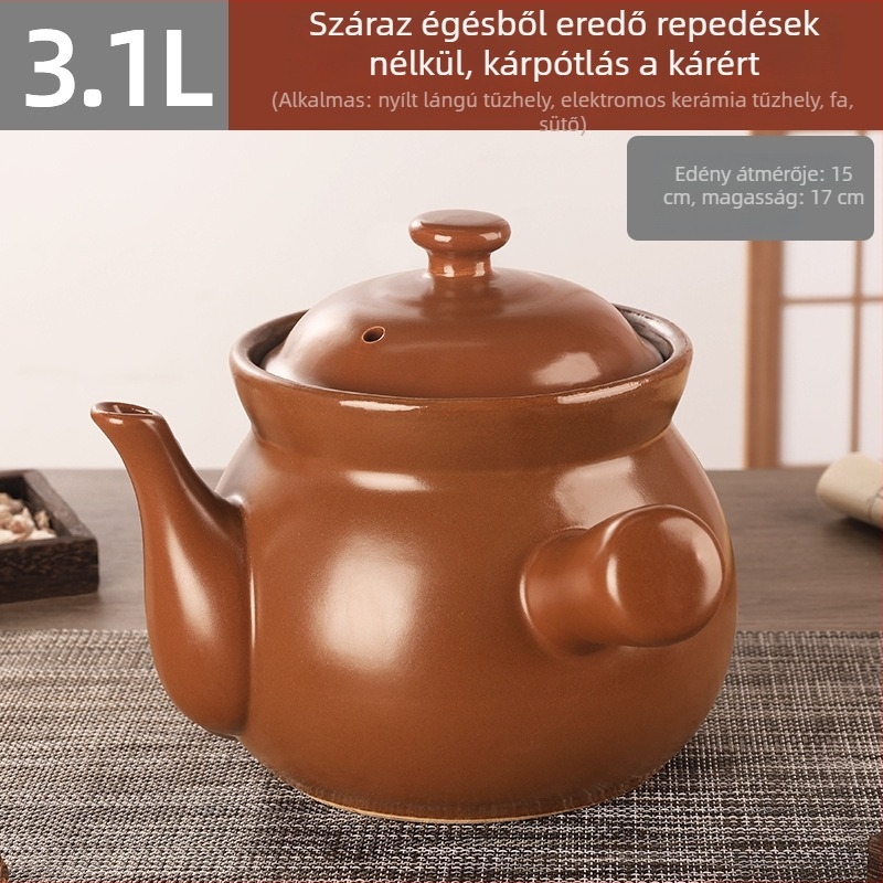 Agyagból készült dekokciós edény kínai gyógyító növényekhez, 3,1–4 L, fedővel