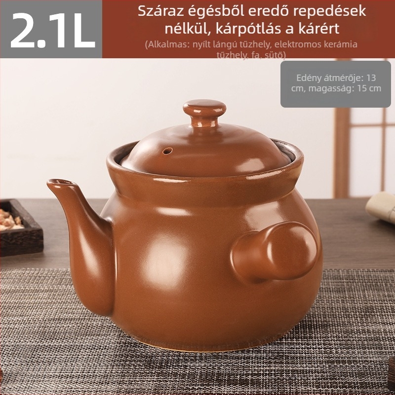 Agyagból készült dekokciós edény kínai gyógyító növényekhez, 3,1–4 L, fedővel