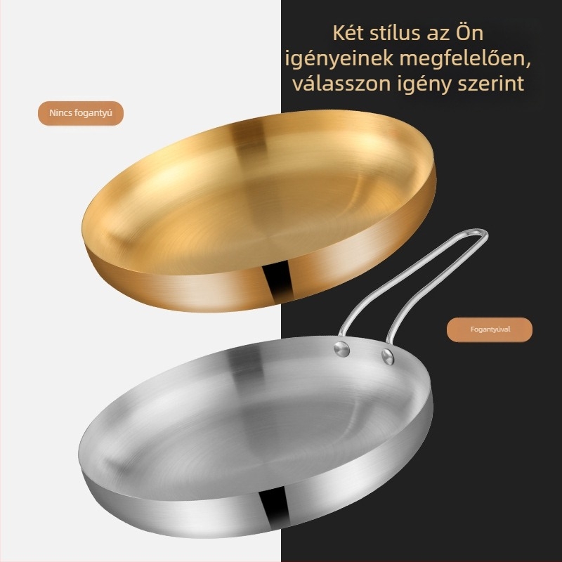 Koreai stílusú kerek rozsdamentes acél tál fogantyúval, arany színű, 18–19 cm átmérő, steakhez, barbecue-hoz és desszertekhez