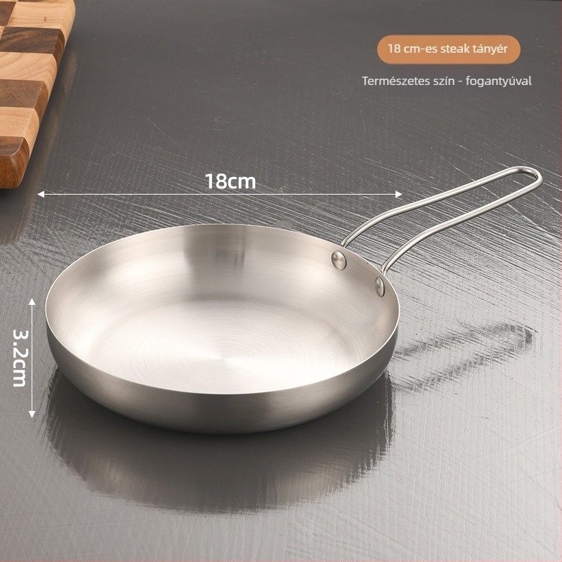 Koreai stílusú kerek rozsdamentes acél tál fogantyúval, arany színű, 18–19 cm átmérő, steakhez, barbecue-hoz és desszertekhez