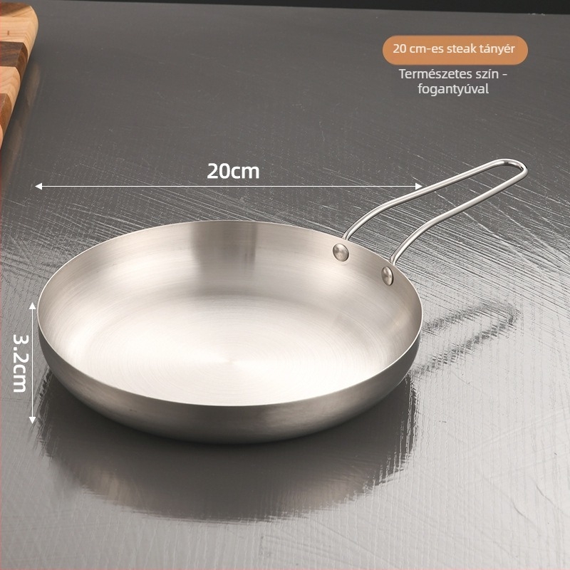 Koreai stílusú kerek rozsdamentes acél tál fogantyúval, arany színű, 18–19 cm átmérő, steakhez, barbecue-hoz és desszertekhez