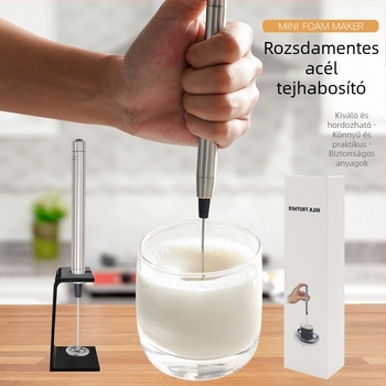 Kézben tartható rozsdamentes acélból készült elektromos tejhabosító állvánnyal, kompakt kávéhabosító és tojáshabosító