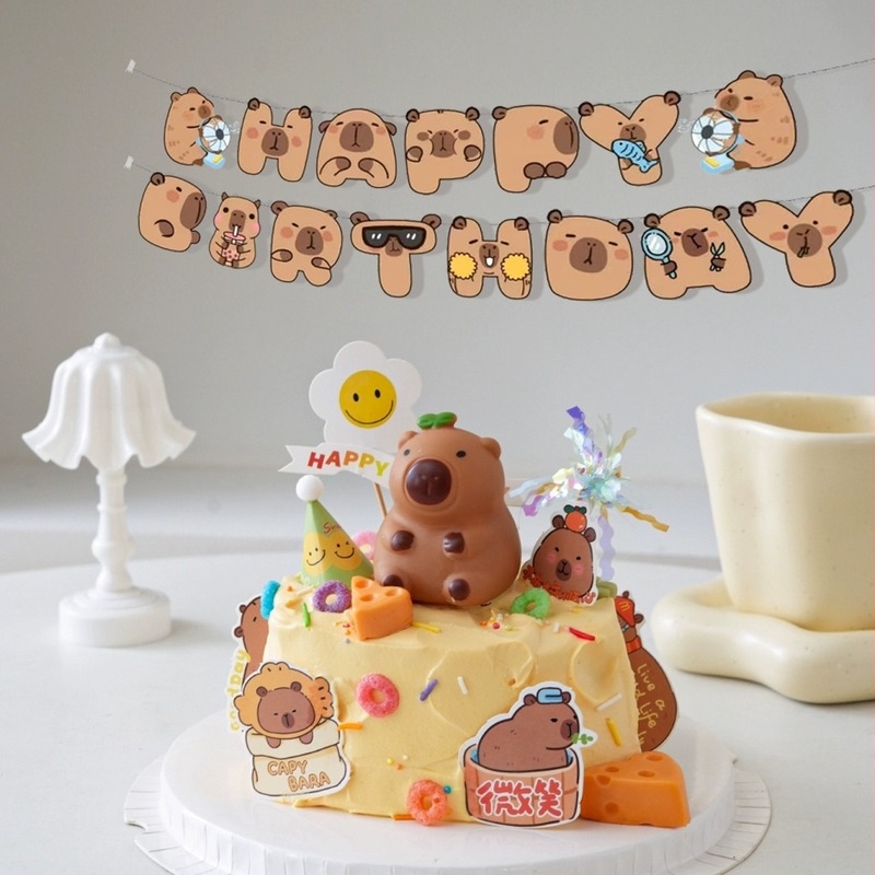 Capybara Születésnapi Banner Gyerekeknek – Rajzfilmszerű Betűs Zászlók Dekorációhoz