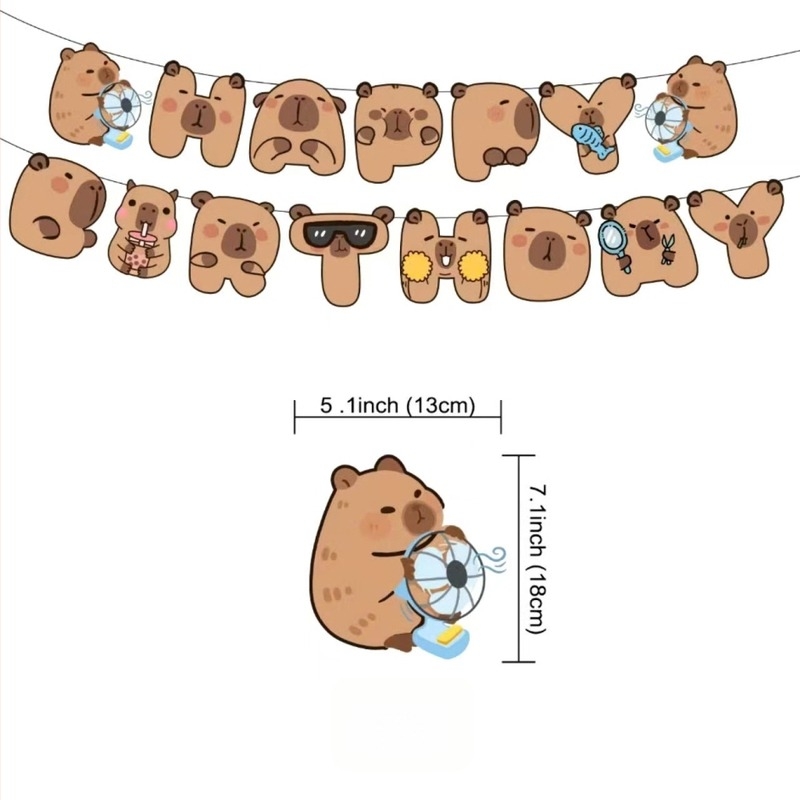 Capybara Születésnapi Banner Gyerekeknek – Rajzfilmszerű Betűs Zászlók Dekorációhoz