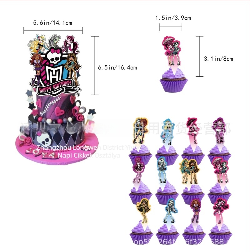 Monster High School születésnapi dekorációk – Zöld tortazászlók (13 × 18 cm)