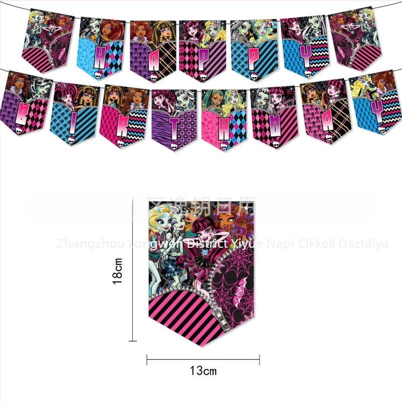 Monster High School születésnapi dekorációk – Zöld tortazászlók (13 × 18 cm)