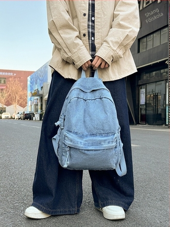 Washed denim hátizsák, uniszex, retro japán stílus, könnyű, mindennapi egyetemi táska