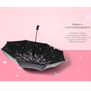 Romantikus sakura napernyő japán–koreai ihlettel, fekete bevonattal, kültéri használatra