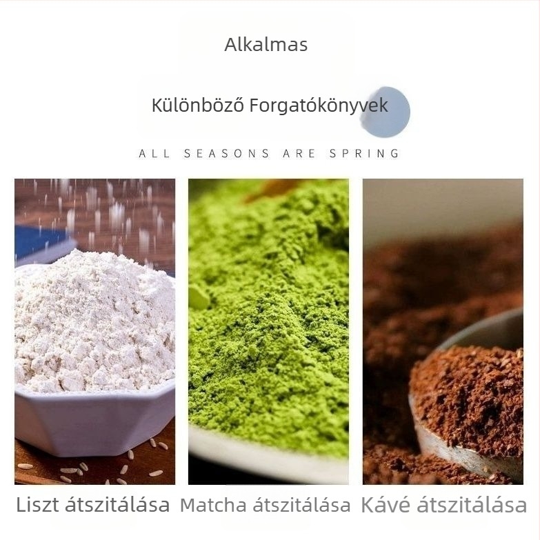 Liszt szita sütéshez, kézi, rozsdamentes acélból, fél-automata, vastag háló, ultra finom szita