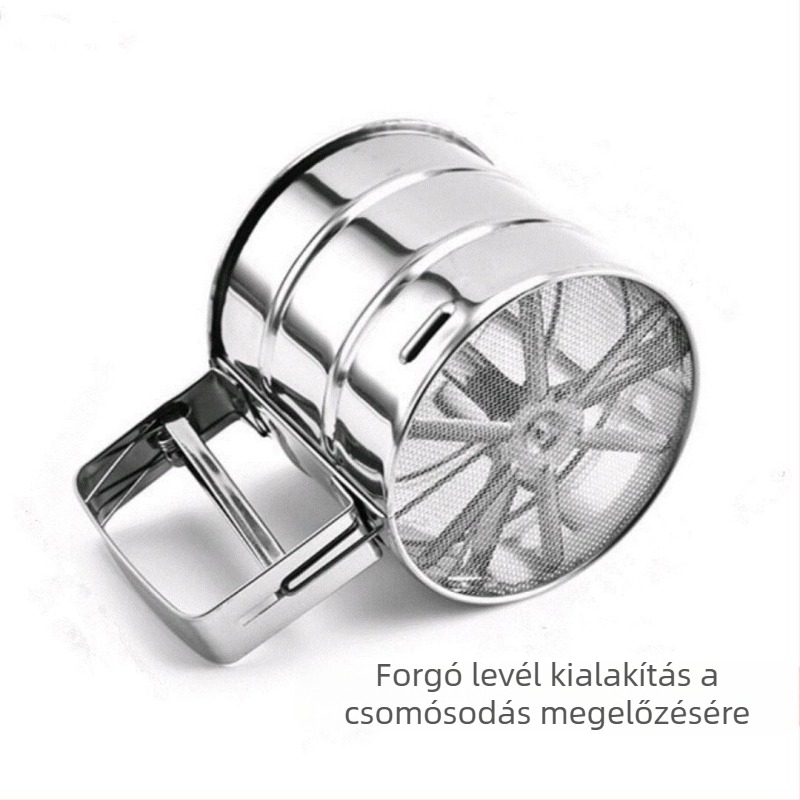 Liszt szita sütéshez, kézi, rozsdamentes acélból, fél-automata, vastag háló, ultra finom szita