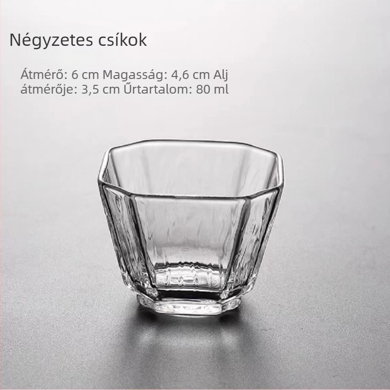 Japán stílusú teáscsésze kalapácsos mintázattal, boroszilikát üvegből, átlátszó, fogantyú nélküli